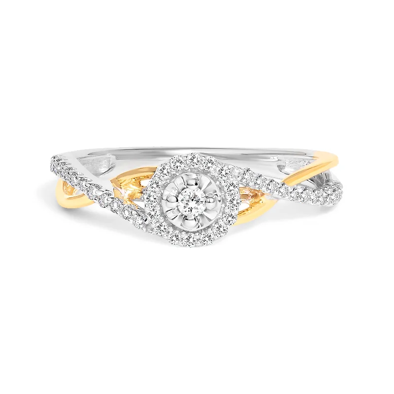 women sterling silver engagement rings -14K Yellow Gold Plated .925 Sterling Silver 1/4 Cttw Diamond Bypass and Halo Promise Ring