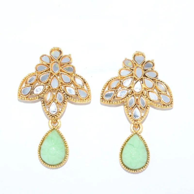 women pearl drop earrings -Corbeda Fashion Gold Plated Mirror Dangler Earrings