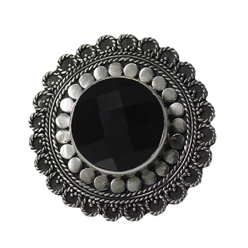 women bold statement rings -Beaded and Rope Black Onyx Ring