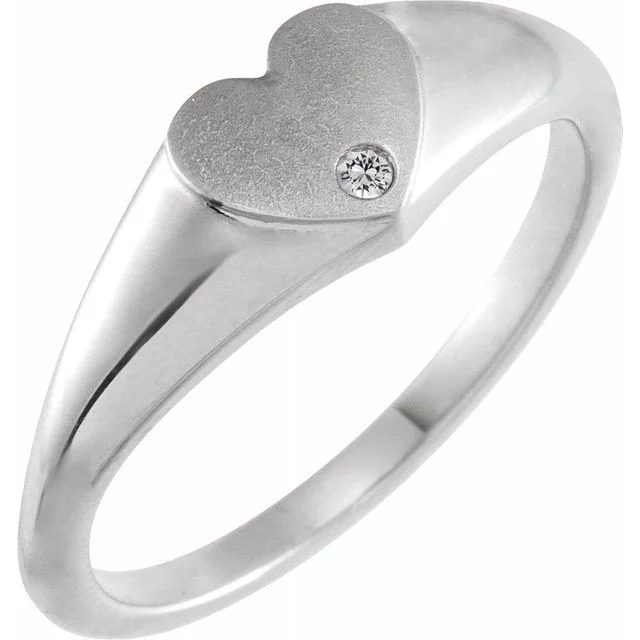 women wedding ring sets -Sterling Silver White Sapphire Heart Signet Ring