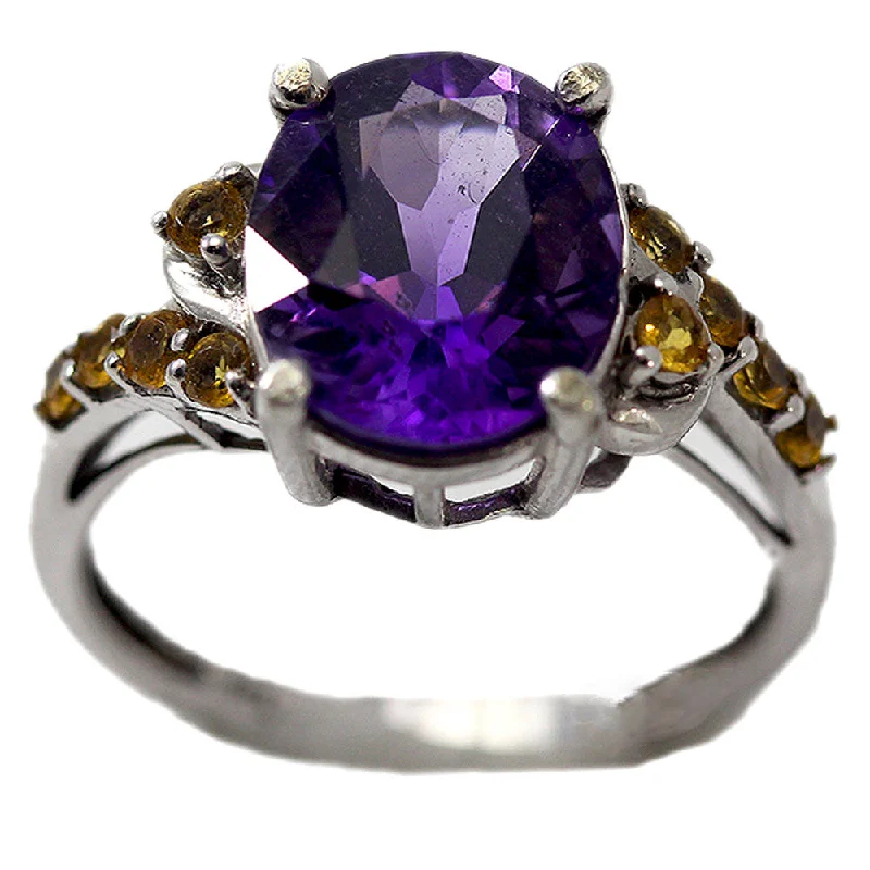 women vintage wedding bands -Estate 10K White Gold Ring with Amethyst and Citrine