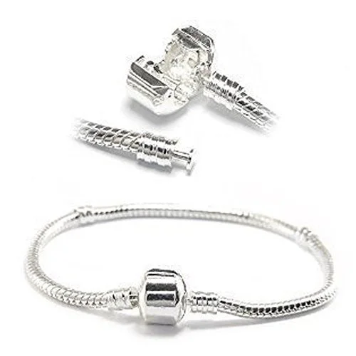 women anniversary bracelets -7" Snake Chain Classic Bead Barrel Clasp Bracelet for European Charms