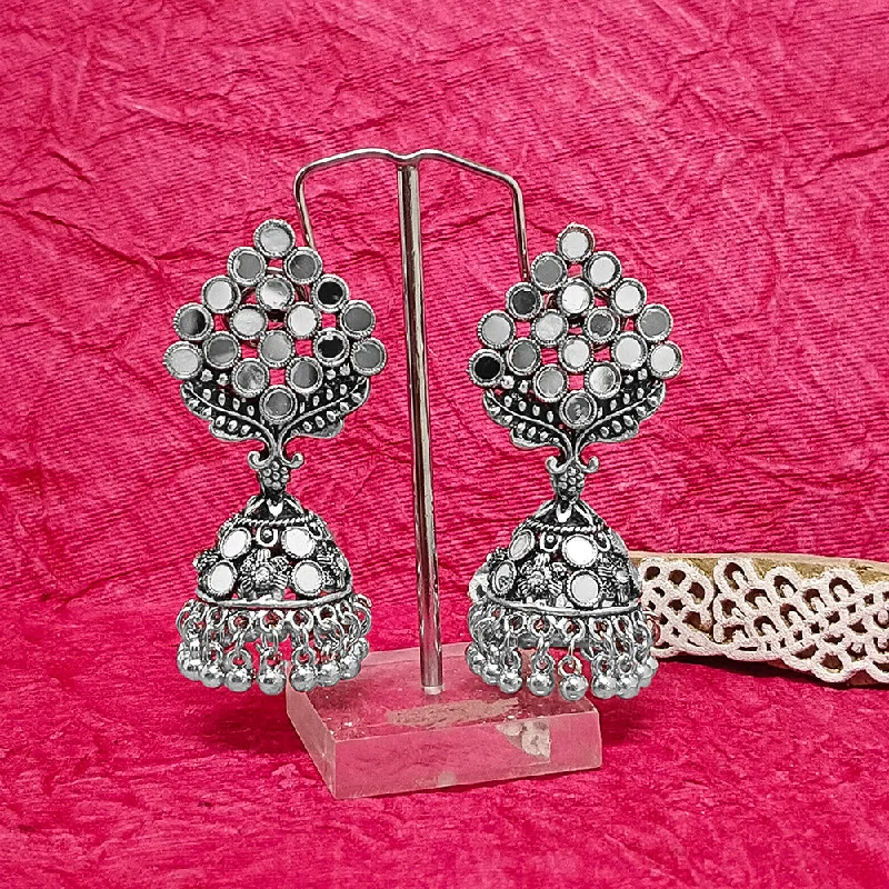 women pearl stud earrings -Bhavi Jewels Oxidised Plated Mirror Work Jhumki Earrings