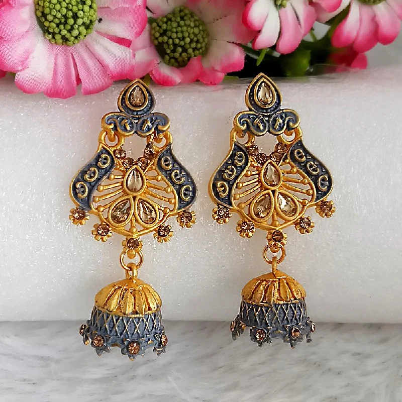 women statement drop earrings -Woma Gold Plated Grey Dangler Meenakari Earrings - 1318066C