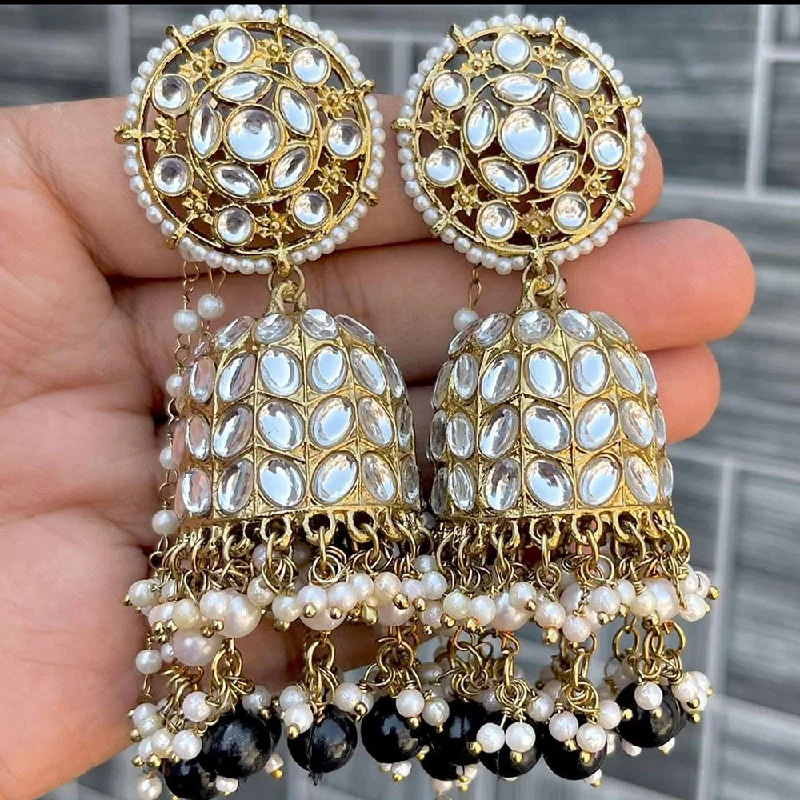 women art deco earrings -SNERA Gold Plated Kundan Stone Pearl And Beads Jhumki Earrings