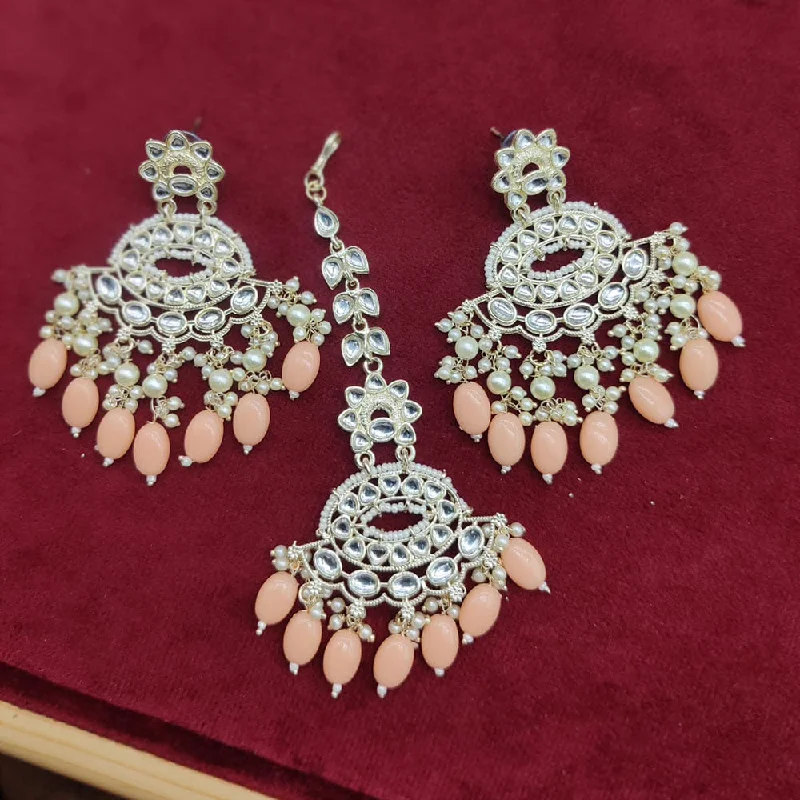 women floral earrings -Manisha Jewellery Gold Plated Kundan Stone And Pearls Earrings With Maangtikka