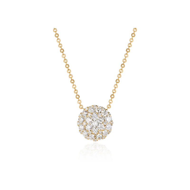 women layered necklaces -Diamond Cluster Disc Necklace in Yellow Gold