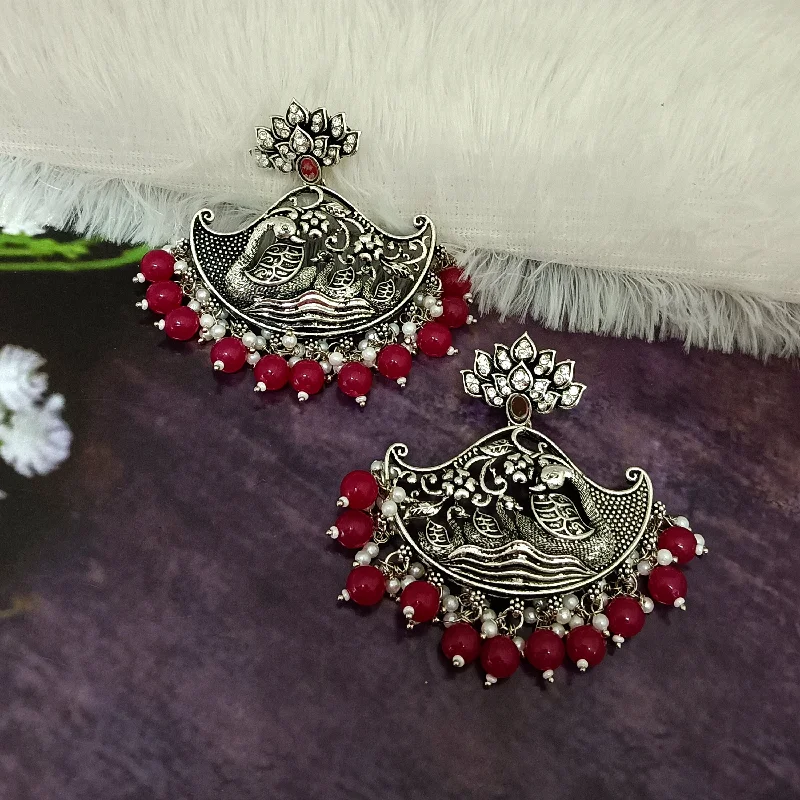 women gemstone stud earrings -Bhavi Jewels Oxidized Plated Jhumki Earrings