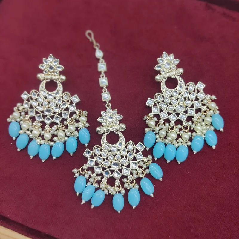 women drop stud earrings -Manisha Jewellery Gold Plated Kundan Stone And Pearls Earrings With Maangtikka