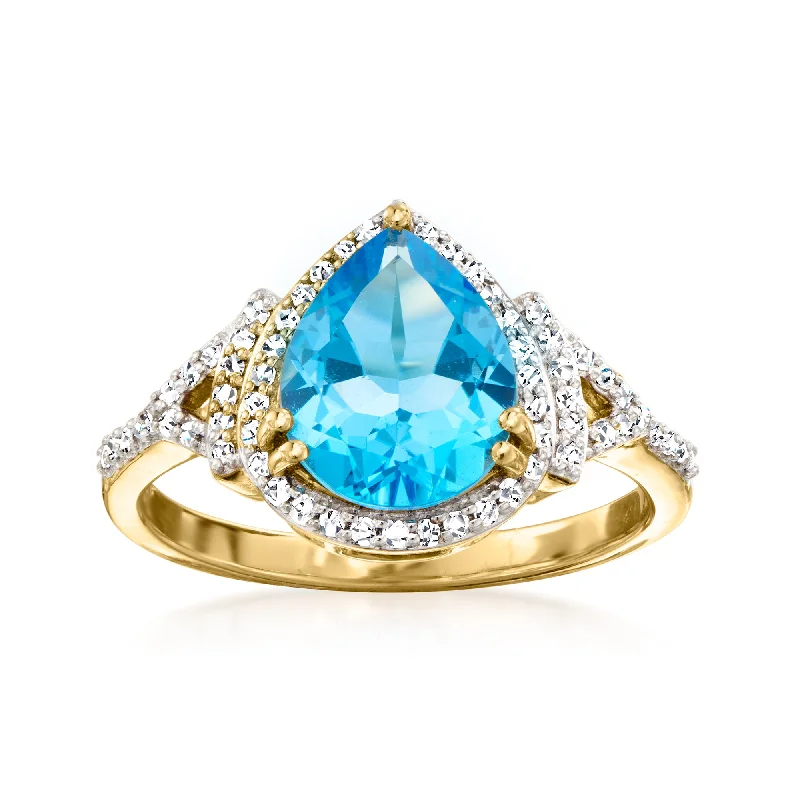 women antique engagement rings -Ross-Simons Swiss Blue Topaz and . Diamond Ring in 14kt Yellow Gold