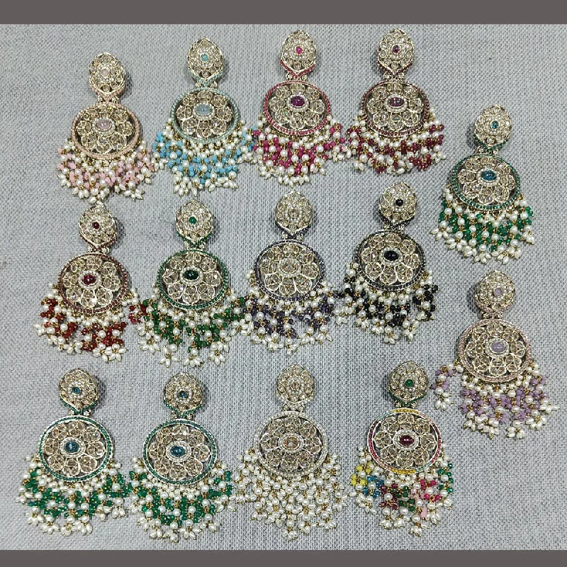 women crystal earrings -Rani Sati Jewels Gold Plated Kundan Stone And Pearls Dangler Earrings