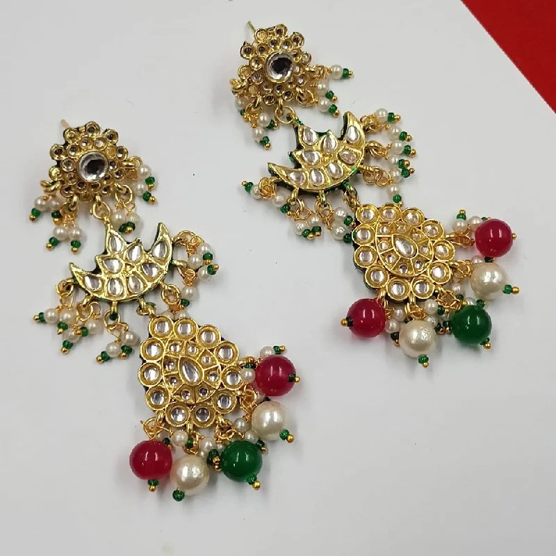 women colorful gemstone earrings -Padmawati Bangles Gold Plated Kundan Stone And Pearls Dangler Earrings