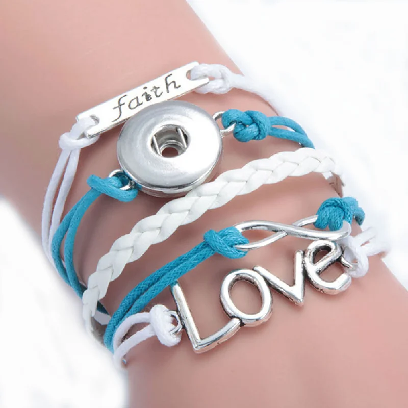 women rose gold bangles -Polyurethane Snap Button Bracelet Blue & White Cord Love Infinity Symbol