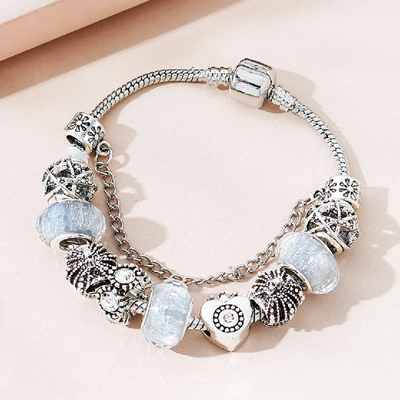 women wedding bracelets -Luxe6221 - Vintage Heart Charm Bracelet