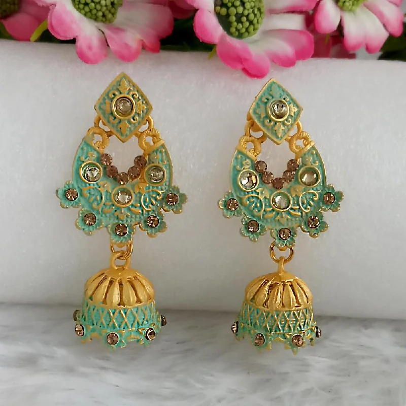 women engraved earrings -Woma Gold Plated Green Dangler Meenakari Earrings - 1318068B