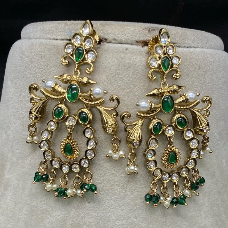 women hoop dangle earrings -Amoliya Jewels Gold Plated Polki Kundan Stone And Pearls Dangler Earrings