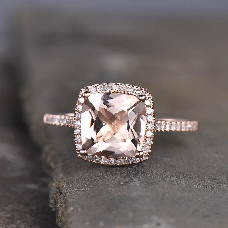 women luxury diamond engagement rings -Cushion Morganite Waverly Diamond Engagement Ring Rose Gold