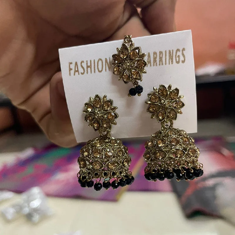 women bold statement earrings -Shree Chamunda Jewellers Gold Plated Austrian Stone Jhumki With Maangtikka