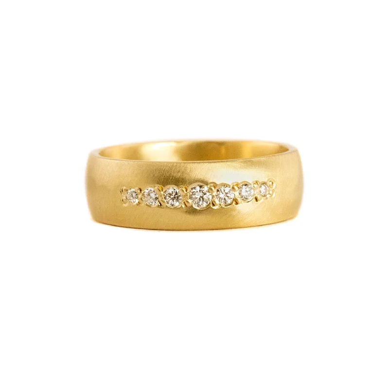 women men’s wedding rings -Graduated Pave Ring with Diamonds in 18kt Yellow Gold by Sarah Mcguire