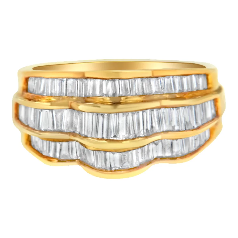 women sapphire diamond engagement rings -14KT Yellow Gold Diamond Multi-Row Band Ring