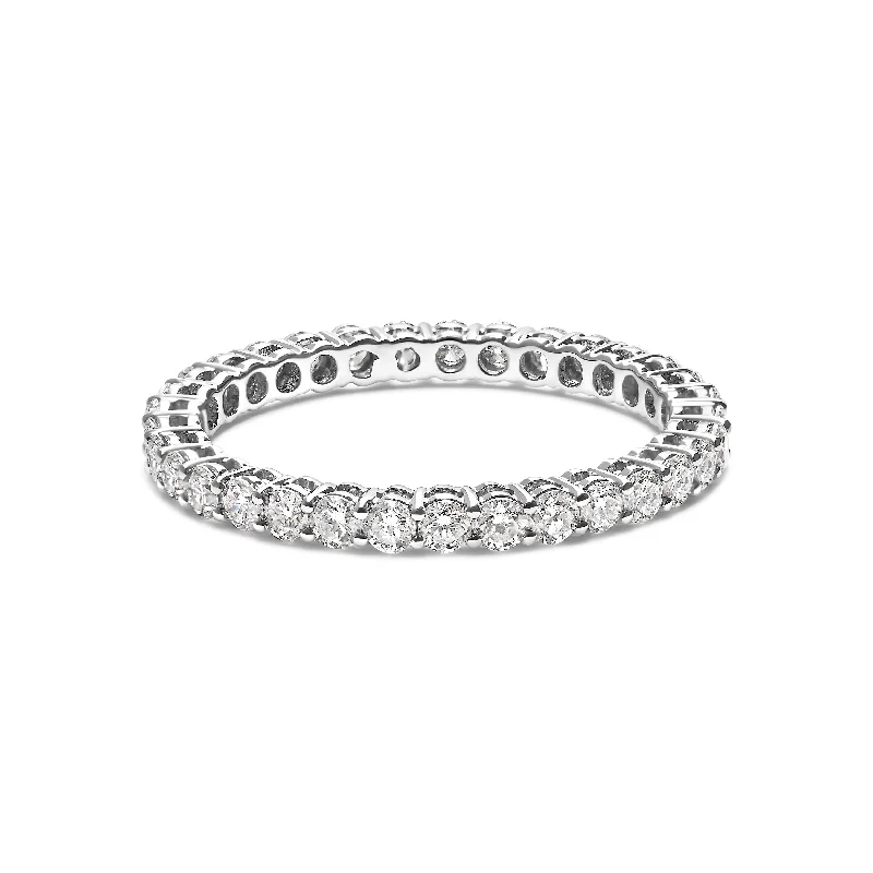 women cushion cut engagement rings -14K White Gold 1.00 Cttw Lab-Grown Diamond Shared Prong Set Eternity Band Ring