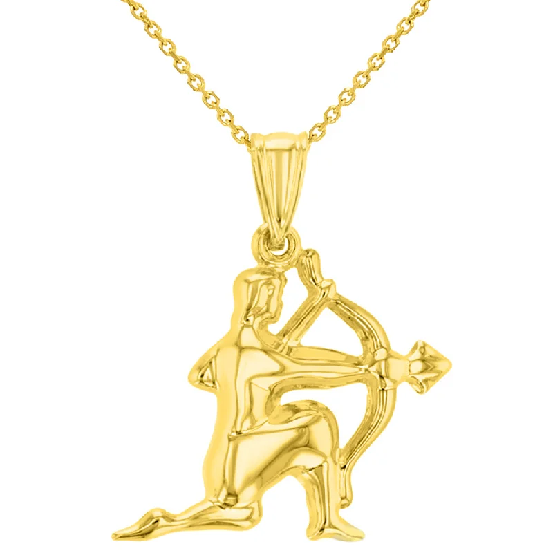 women geometric necklaces -High Polish 14k Yellow Gold 3D Sagittarius Zodiac Sign Charm Archer Shooting Arrow Pendant Necklace