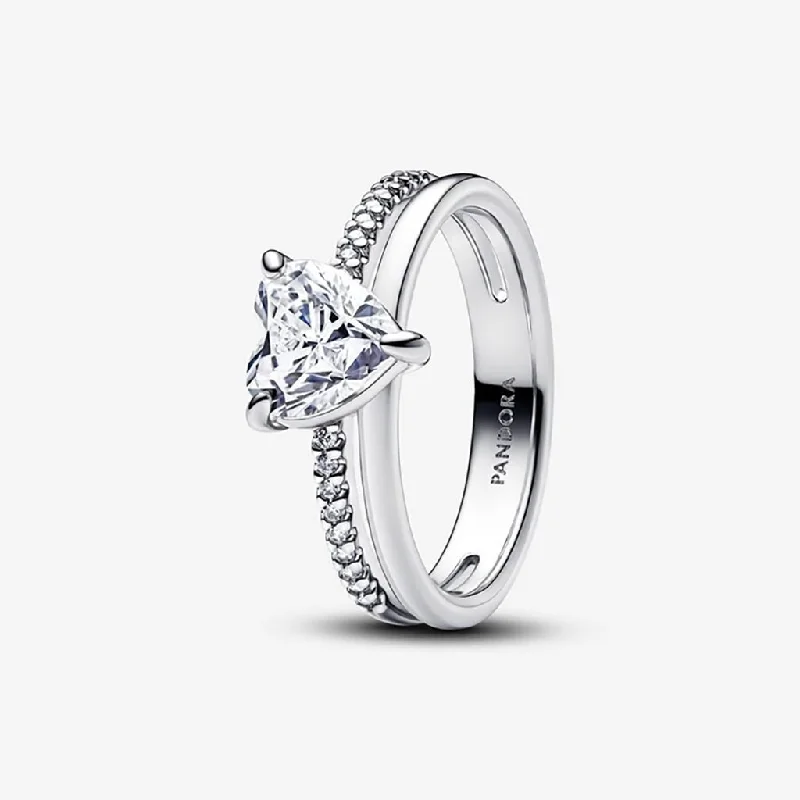 women elegant wedding rings -PANDORA : Double Band Heart Ring