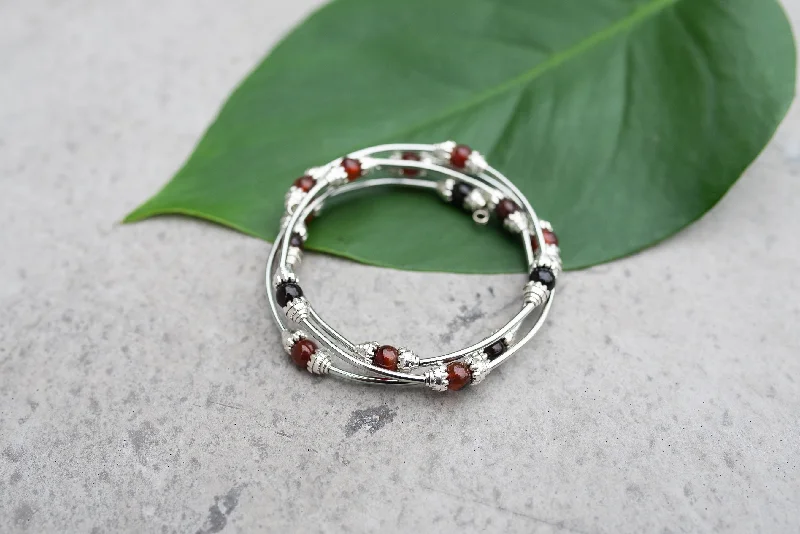 women oval bracelets -Red Agate Stone Barwrap Bracelet