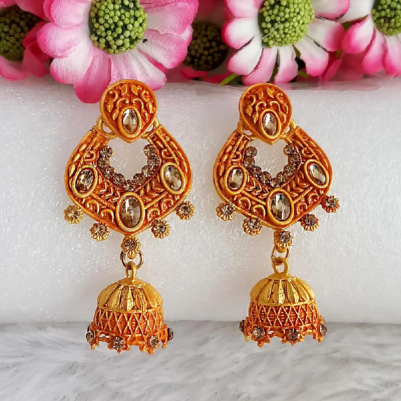 women luxury diamond earrings -Woma Gold Plated Orange Dangler Meenakari Earrings - 1318067F