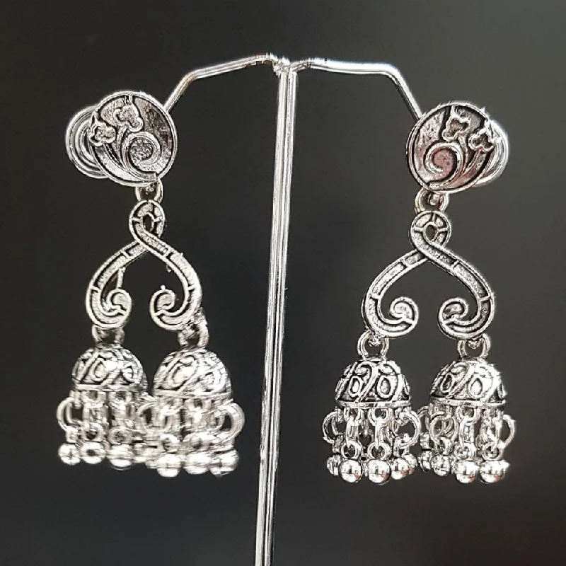 women oval earrings -Shreeji Oxidised Plated Jhumki Earrings