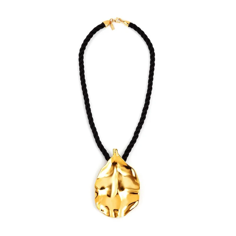 women diamond pendant necklaces -Satin Gold Leaf Necklace