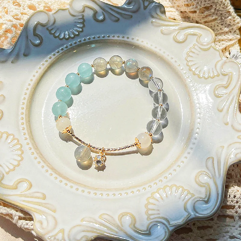 women statement bracelets -C130 - Aquamarine and Moonlight Crystal Bracelet