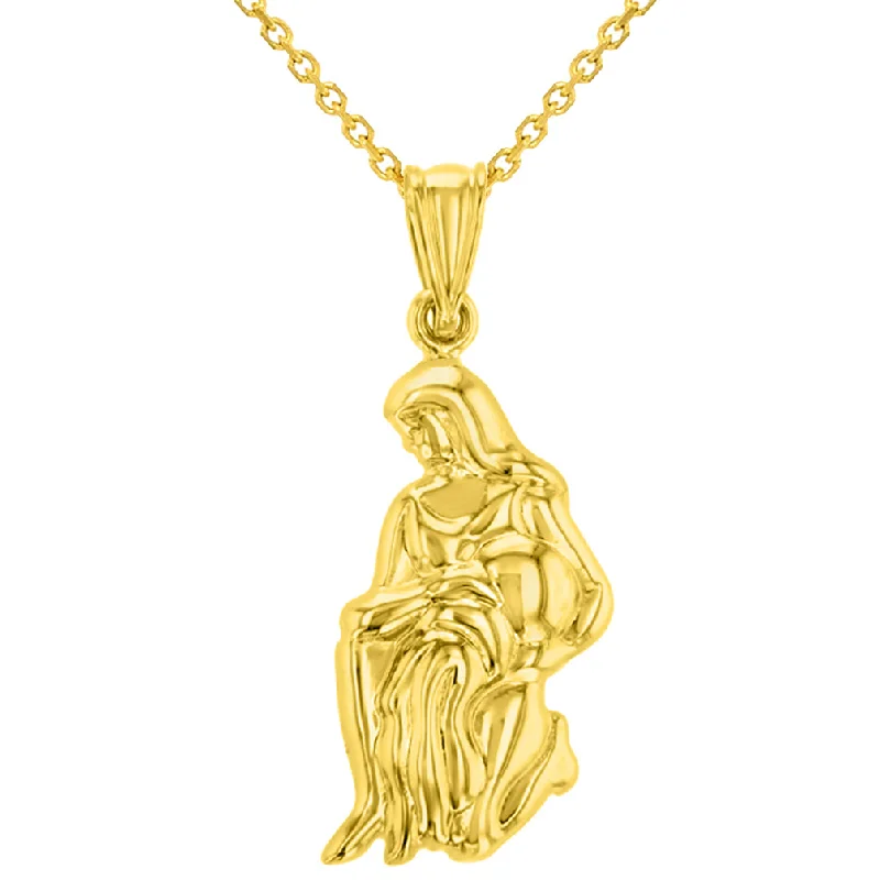 women adjustable necklaces -High Polish 14k Yellow Gold 3D Aquarius Water-Bearer Zodiac Sign Charm Pendant Necklace