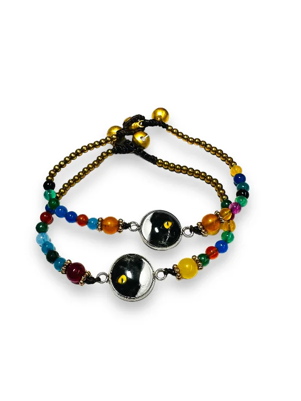 women colorful bracelets -Black Cat Beaded Bracelet