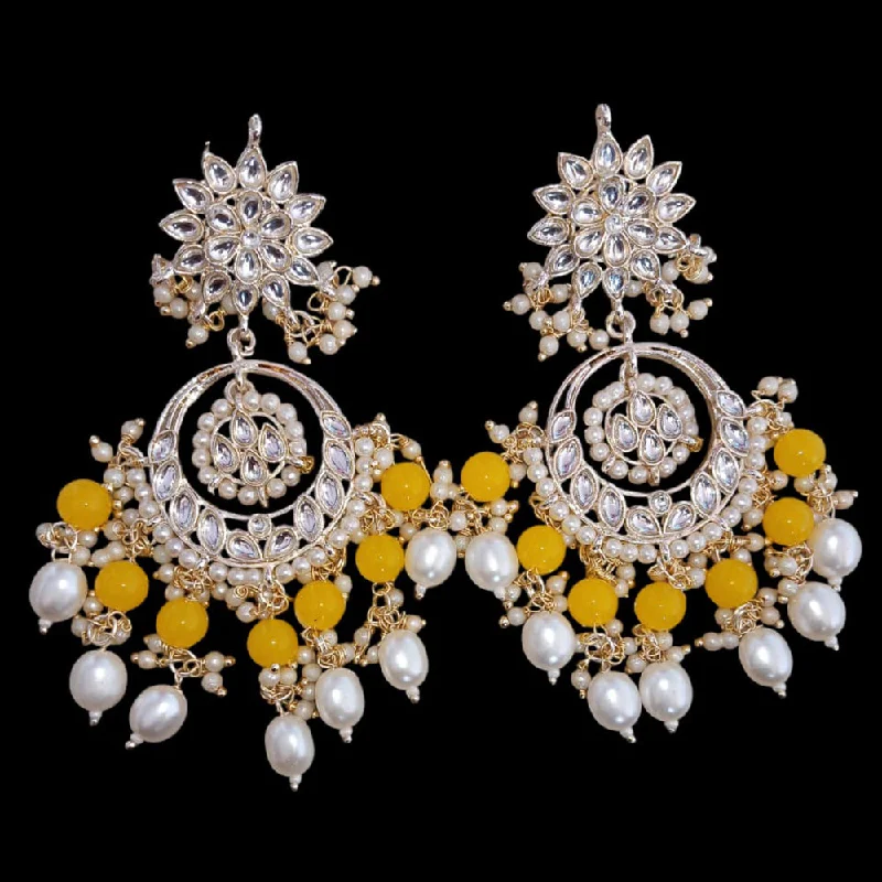 women sterling silver earrings -SNERA Gold Plated Kundan Stone And Beads Dangler Earrings