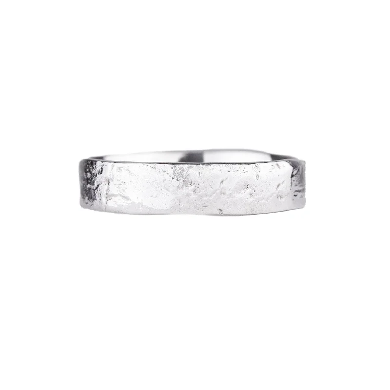 women art deco engagement rings -Wide River Rock Ring in 18kt White Gold by Sarah Graham