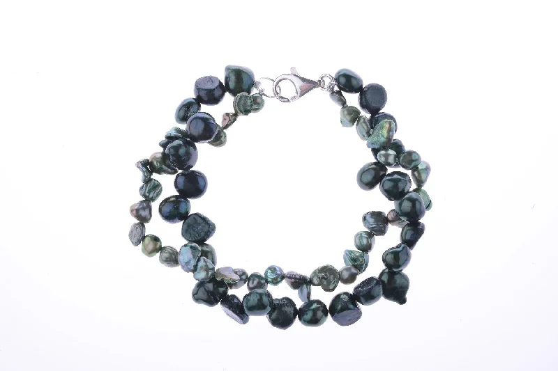 women crystal bracelets -Green Pearl Two-Tone Bracelet