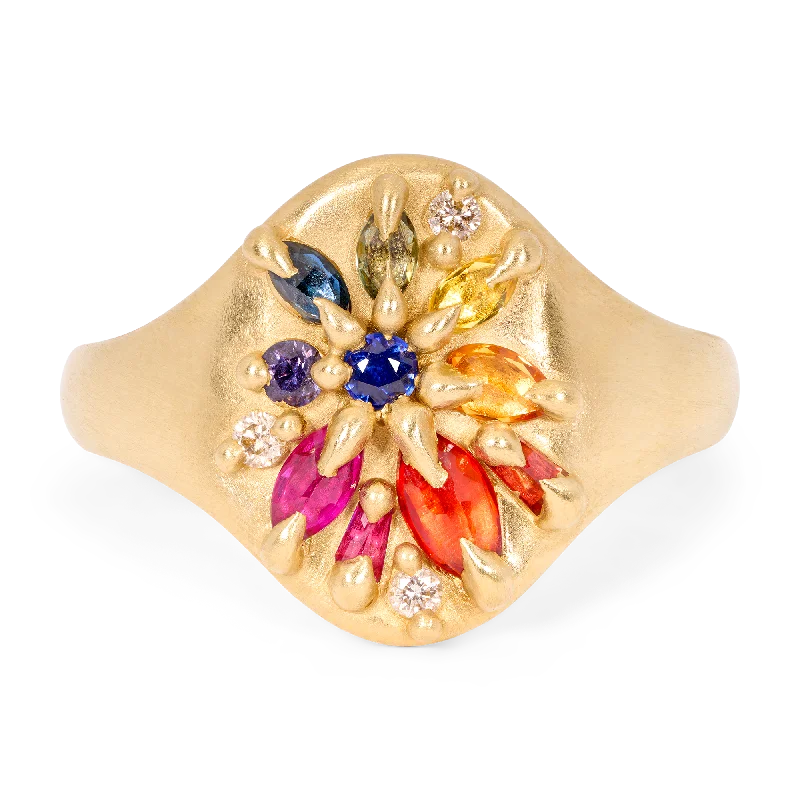 women handmade rings -Rainbow Lotus Signet Ring - Size 6.5 - 11708