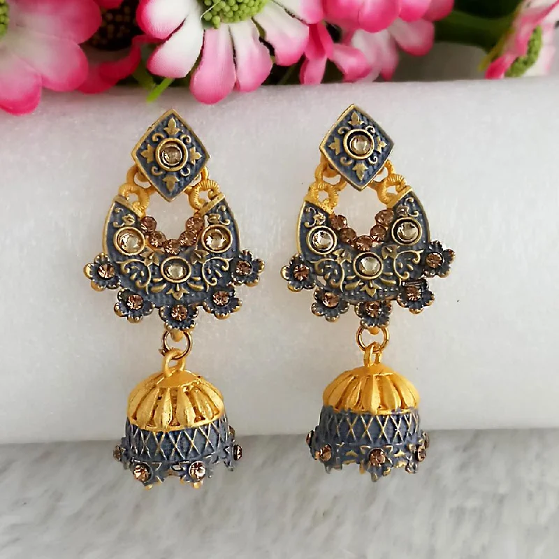 women simple earrings -Woma Gold Plated Grey Dangler Meenakari Earrings - 1318068C