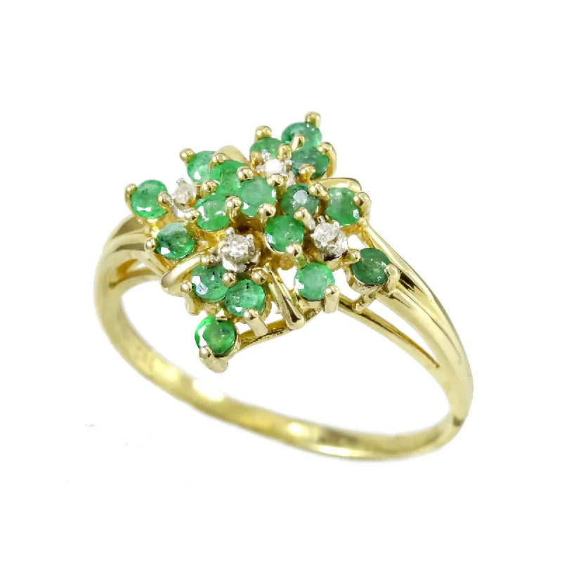 women wide band rings -14k Yellow Gold Emerald & Diamond Ring