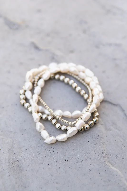 women braided bracelets -Pearl & Metal Bead Bracelets