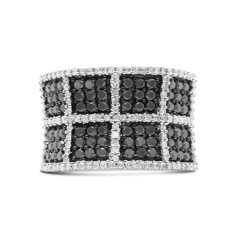 women diamond engagement rings -14K White Gold 1 1/2 Cttw White and Treated Black Diamond Cocktail Ring