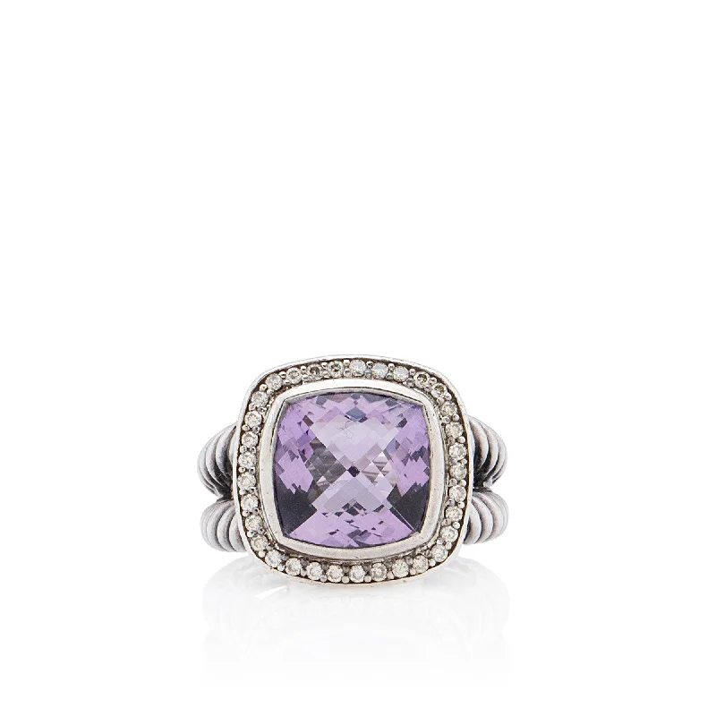 women cushion cut diamond engagement rings -David Yurman Sterling Silver Diamond Amethyst 7mm Petite Albion Ring