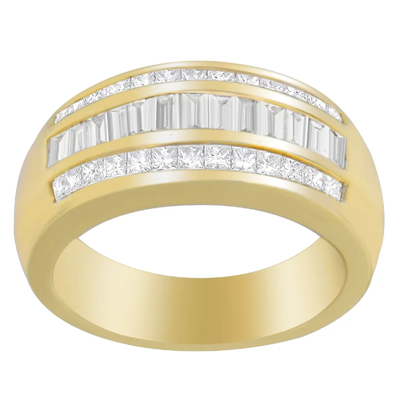 women halo engagement ring sets -14K Yellow Gold 1ct. TDW Princess and Baguette-Cut Diamond Ring(H-I, SI1-SI2)