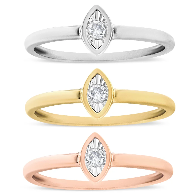 women unique engagement rings -14K Gold Plated .925 Sterling Silver 1/6 Cttw Diamond Marquise Shaped Stackable Promise Ring Set