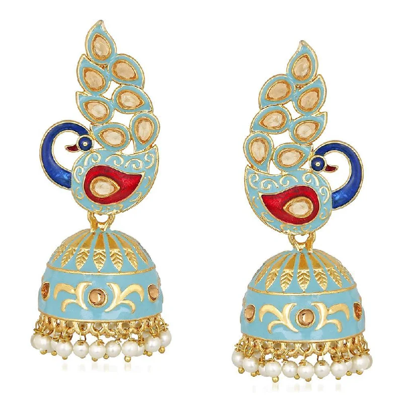 women dangle earrings -Mahi Traditional Ethnic Blue Meena Peacock Dangle Jumka Earrings with Pearl For Women (ER1109747GBlu)