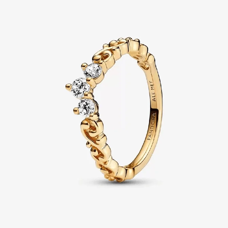 women two-tone rings -PANDORA : Regal Swirl Tiara Ring - Gold Plated