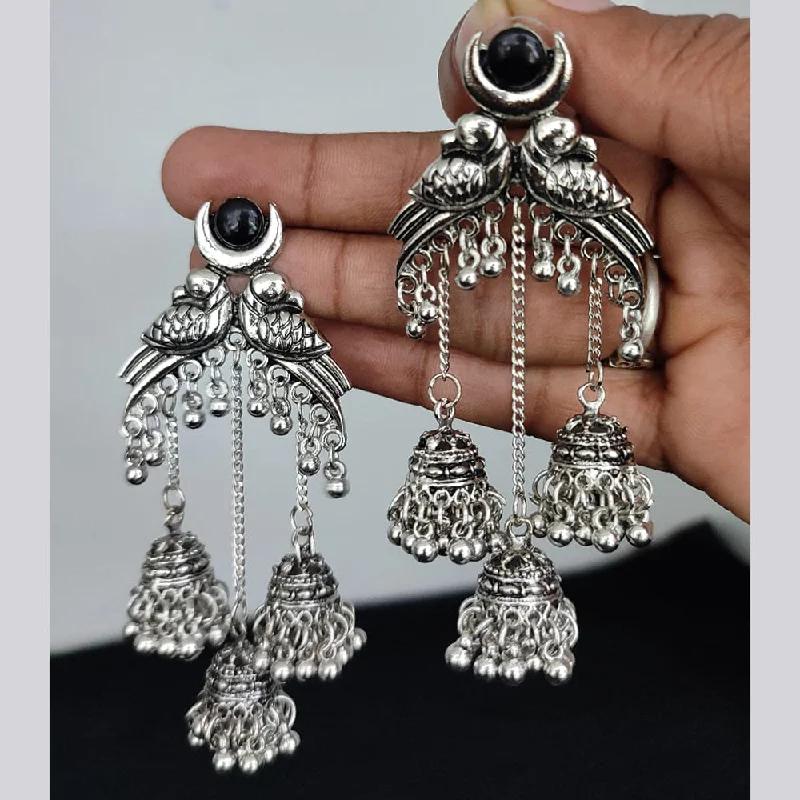 women statement earrings -Lucentarts Jewellery Oxidised Plated Jhumki Earrings