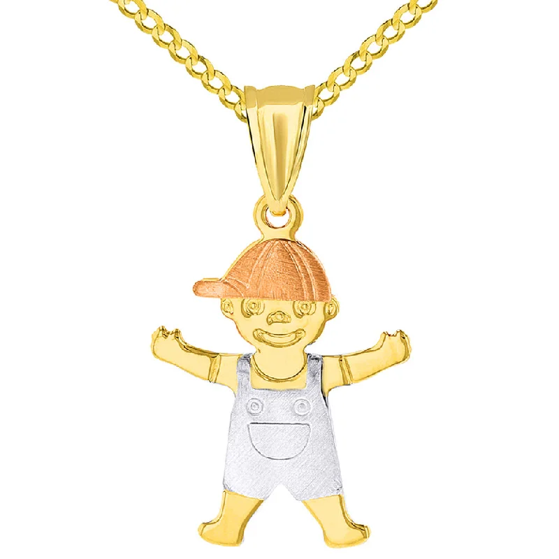 women modern necklaces -14k Tri Color Gold Little Boy Child Pendant with Cuban Necklace