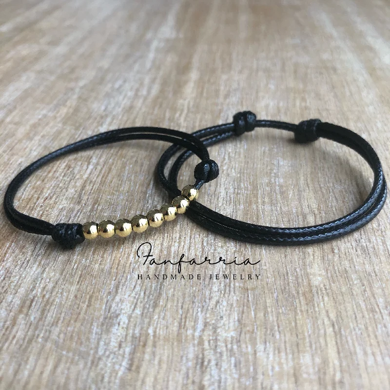 women silver cuff bracelets -Minimalist Black Couple Bracelets, Gold Beaded Bracelet Waterproof